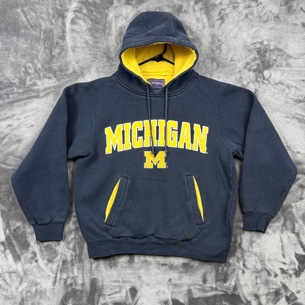 Champs Michigan Wolverines Hoodie Mens XL Navy Blue Yellow Embroidered Pullover